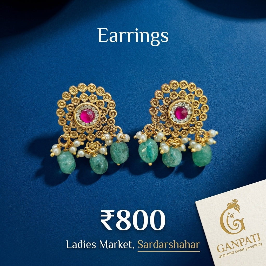 Traditional Stone & Pearl Designer Earrings