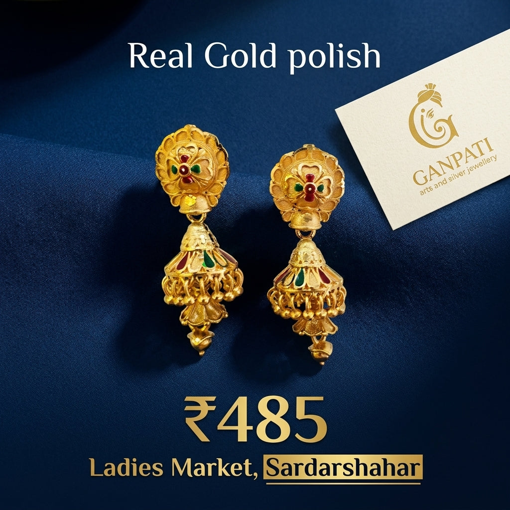 Traditional Gold Polish Jhumka Earrings (Meenakari Work)