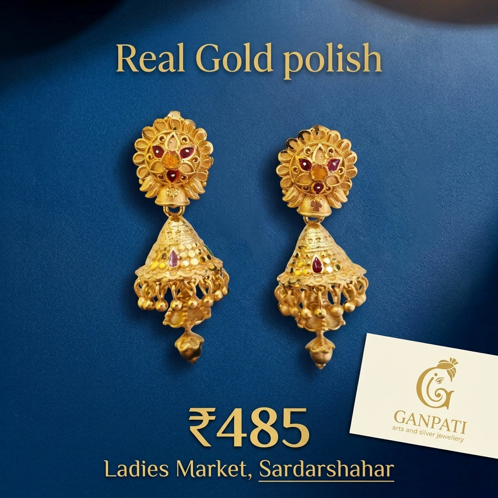 Real Gold Polish Traditional Jhumka Earrings (Meenakari Work)