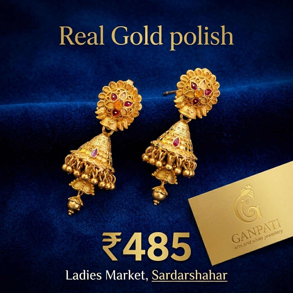 Real Gold Polish Traditional Jhumka Earrings (Meenakari Work)