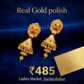 Real Gold Polish Traditional Jhumka Earrings (Meenakari Work)