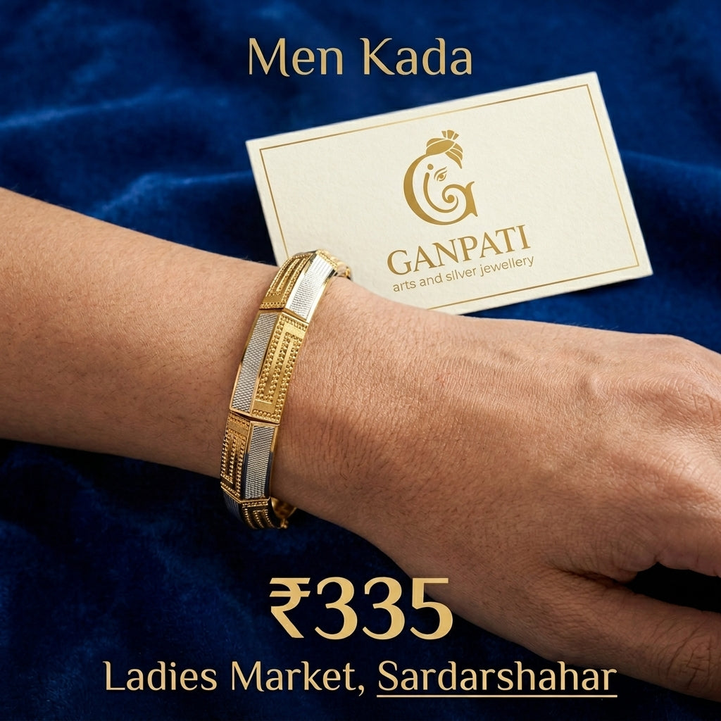 Dual Tone Panel Design Men’s Kada (Gold Finish)