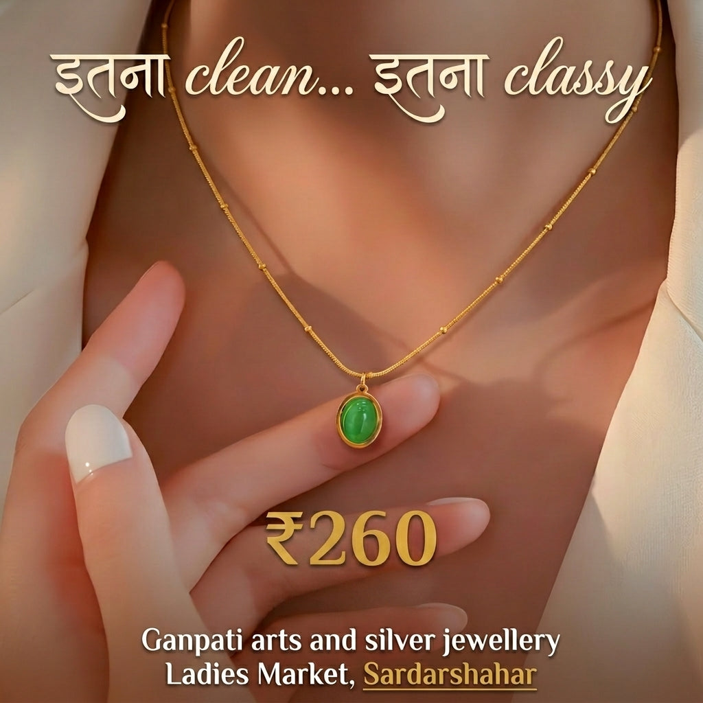 Green Stone Minimal Pendant Necklace (Gold Tone)