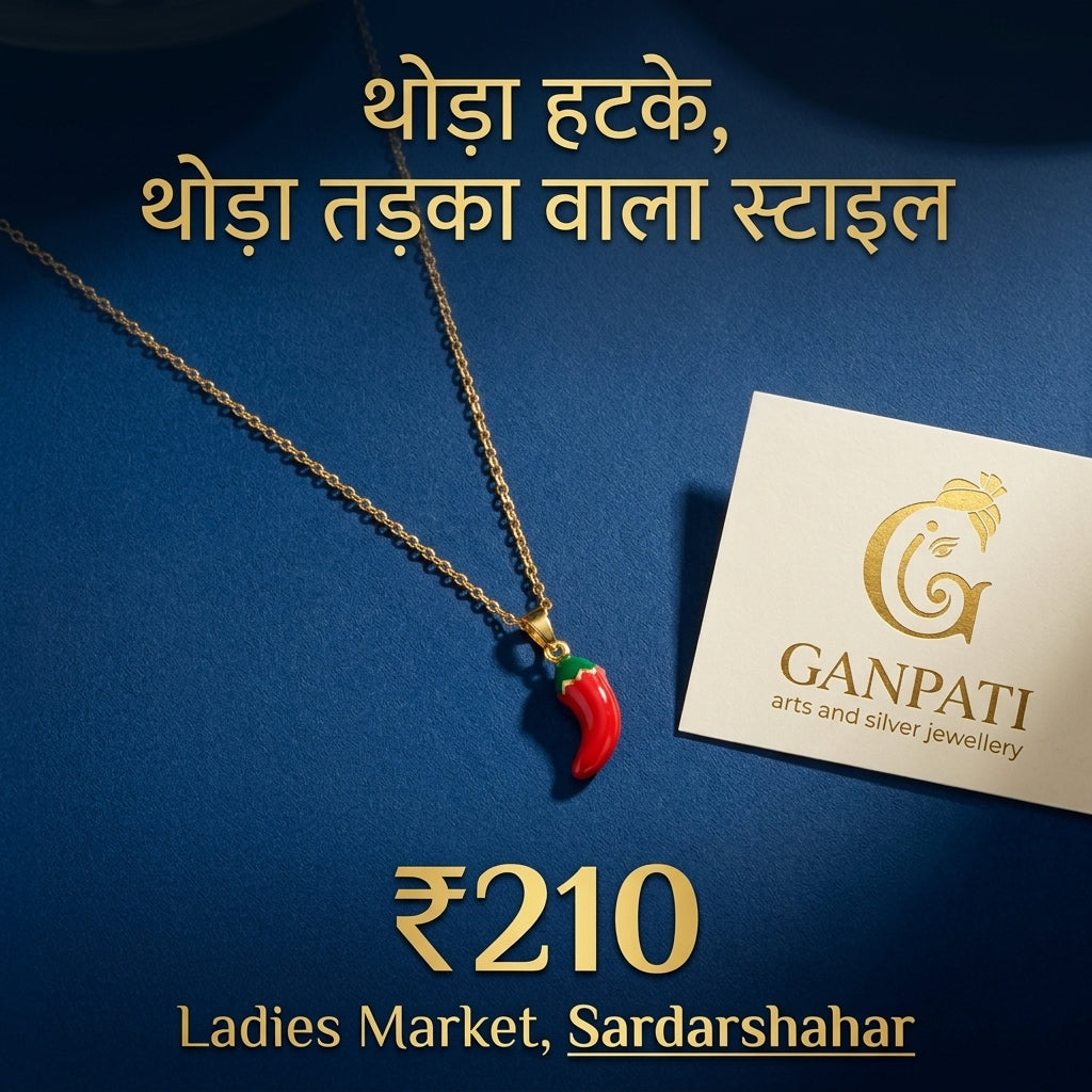 Red Chilli Charm Pendant Necklace (Gold Tone)