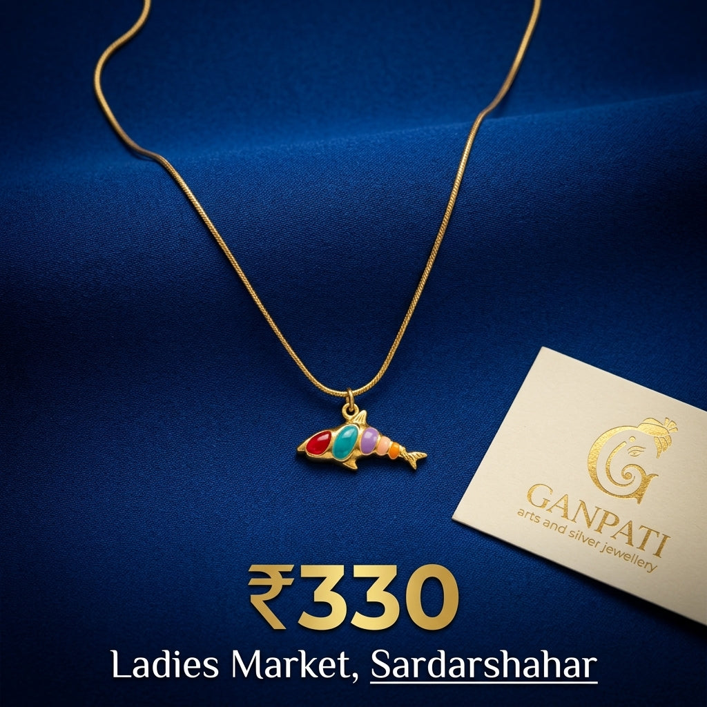 Multicolor Fish Charm Pendant Necklace (Gold Tone)