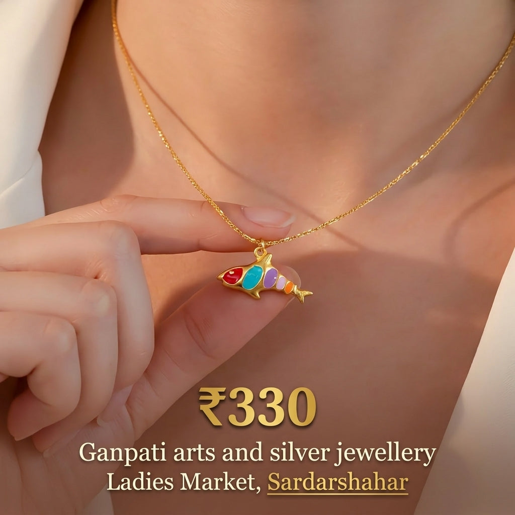 Multicolor Fish Charm Pendant Necklace (Gold Tone)