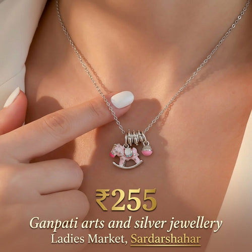Cute Horse Charm Pendant Necklace (Silver Tone)