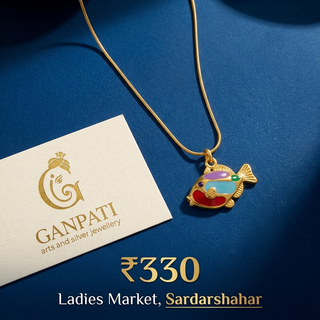 Multicolor Fish Charm Pendant Necklace (Gold Tone)