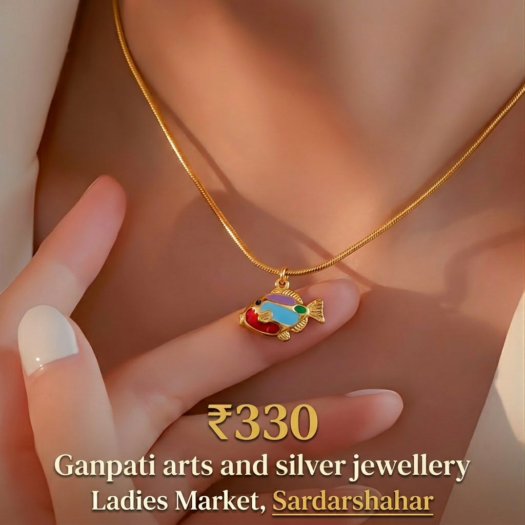 Multicolor Fish Charm Pendant Necklace (Gold Tone)