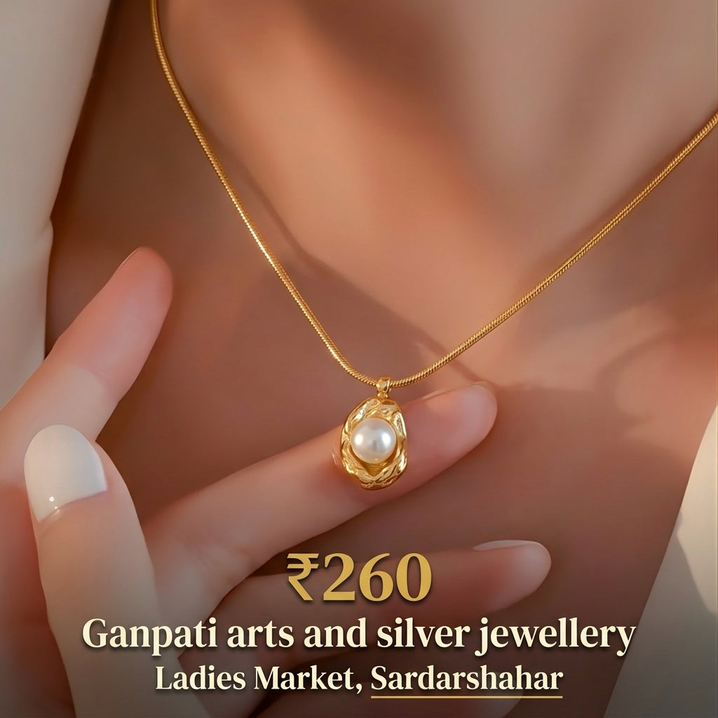 Pearl Drop Statement Pendant Necklace (Gold Tone)