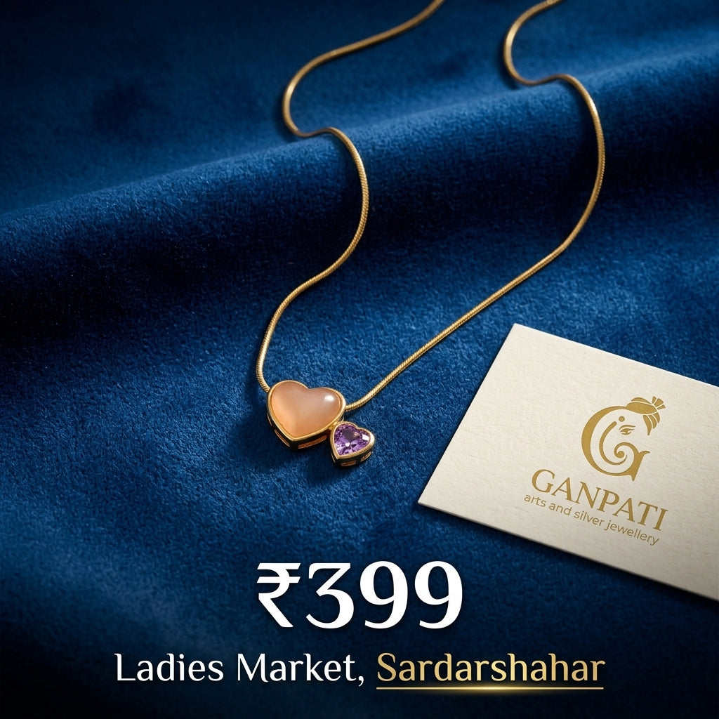 Double Heart Crystal Pendant Necklace (Gold Tone)