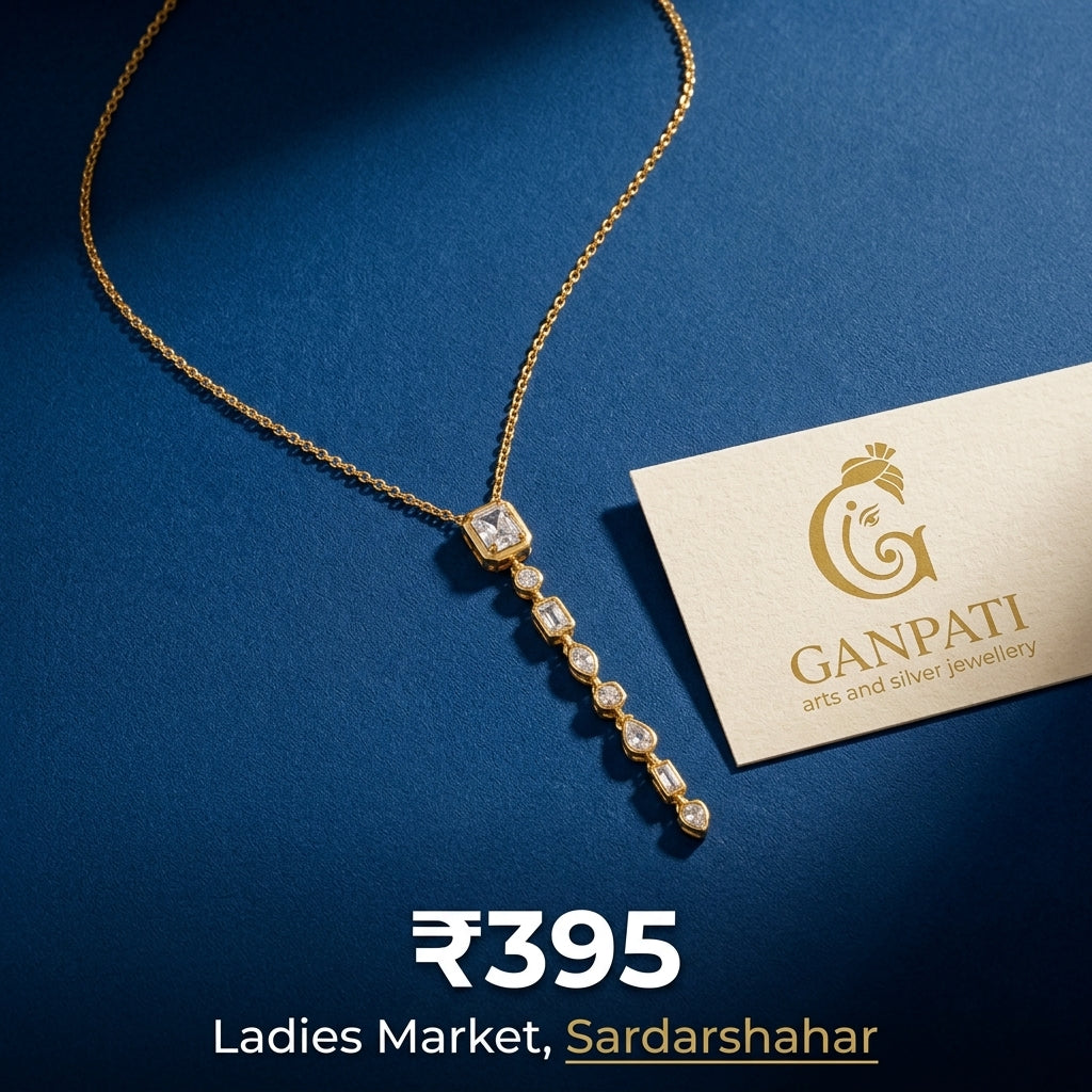 Elegant Drop Crystal Pendant Necklace (Gold Tone)