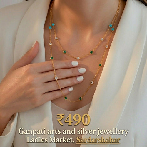 Dual Layer Stone Chain Necklace (Gold Tone)
