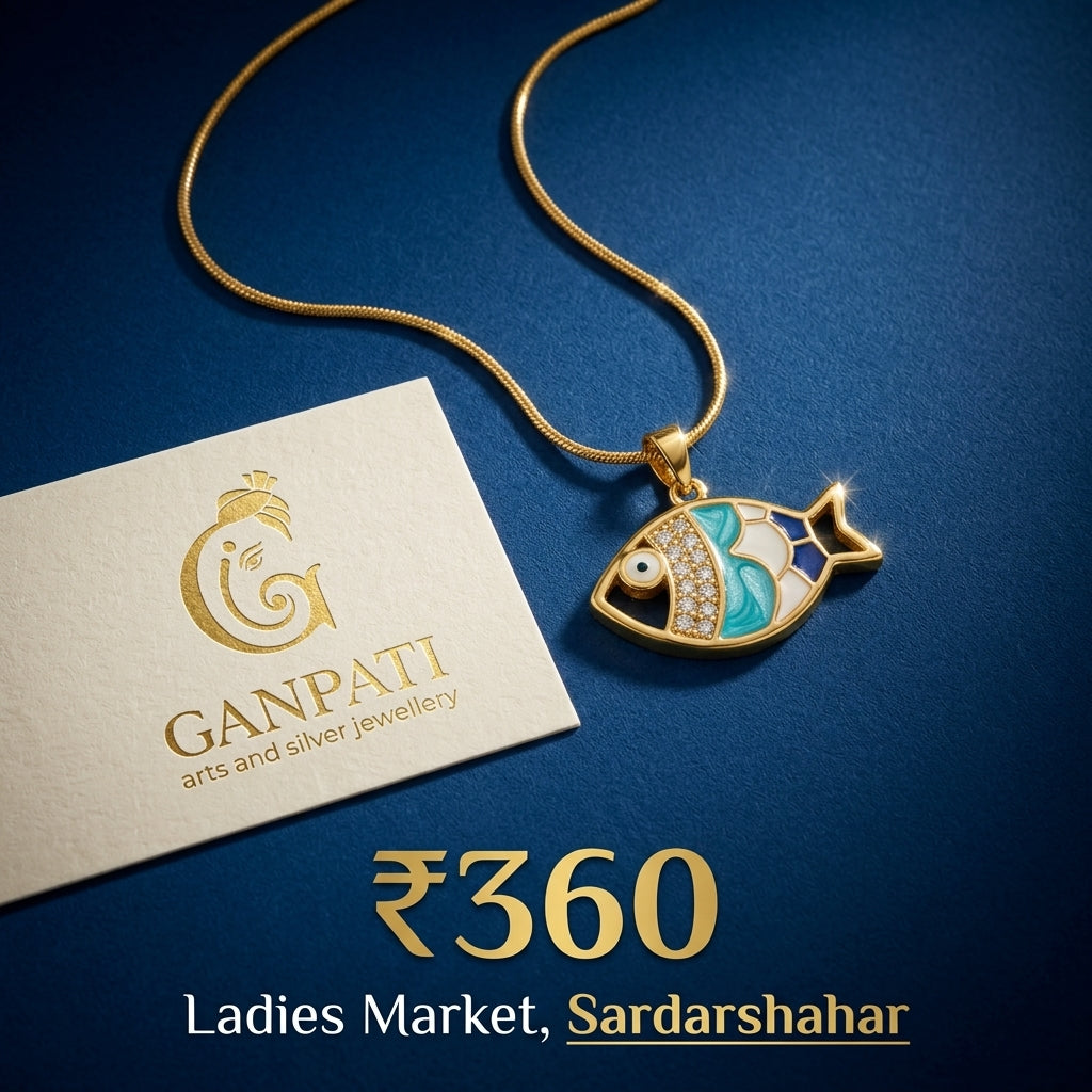 Evil Eye Fish Charm Pendant Necklace (Gold Tone)