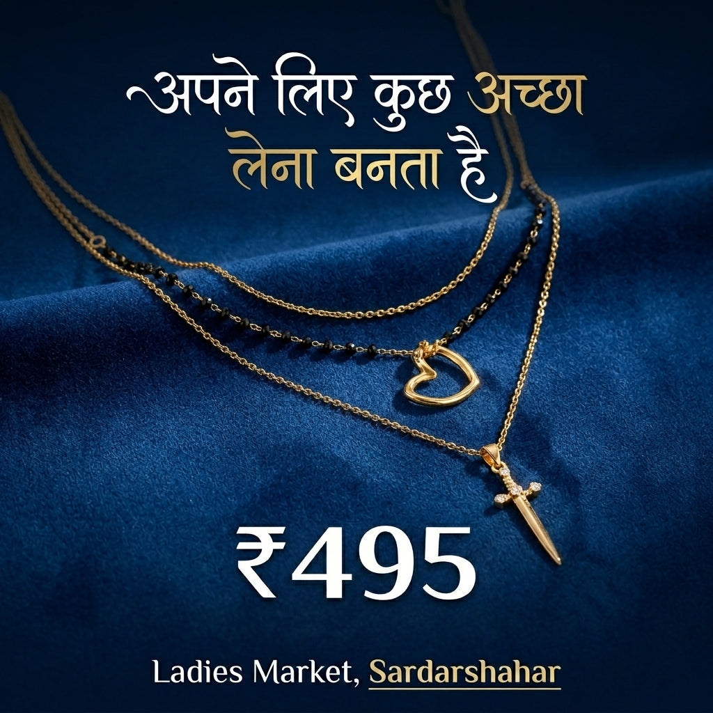 Layered Mangalsutra Style Heart & Dagger Pendant Necklace
