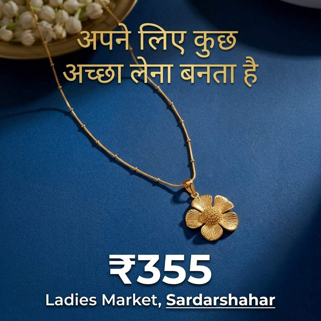 Floral Textured Pendant Necklace (Gold Tone)