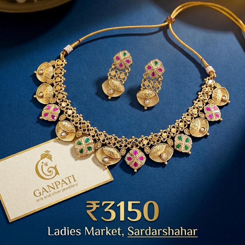 Traditional Stone Work Necklace Set with Earrings