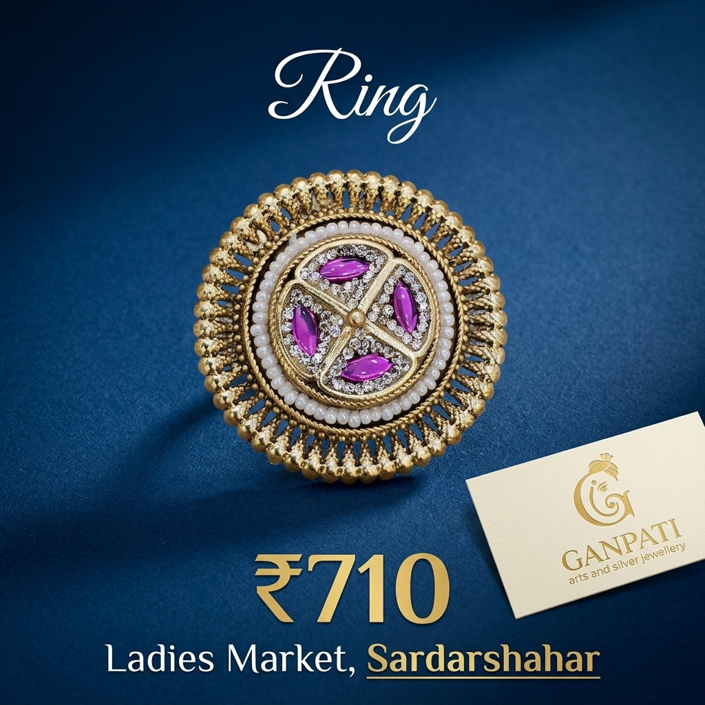 Traditional Circular Designer Ring (Pink Stone Detailing)