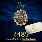 Traditional Kundan Style Floral Ring (Green Center Stone)