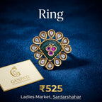 Traditional Kundan Style Designer Ring (Green Center Stone)