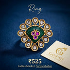 Traditional Kundan Style Designer Ring (Green Center Stone)