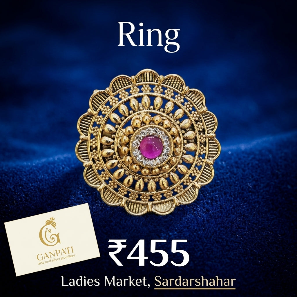 Traditional Round Designer Ring (Pink Stone Center)
