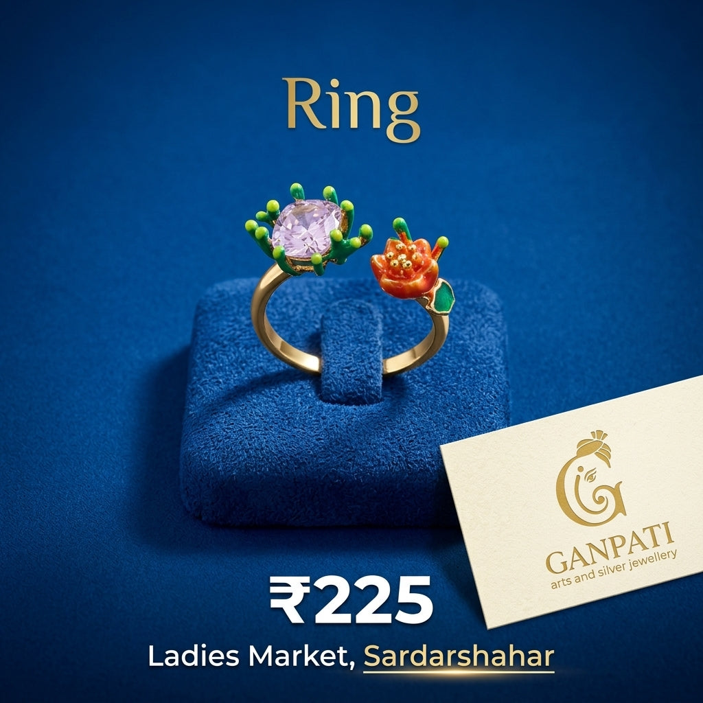 Adjustable Floral Stone Designer Ring