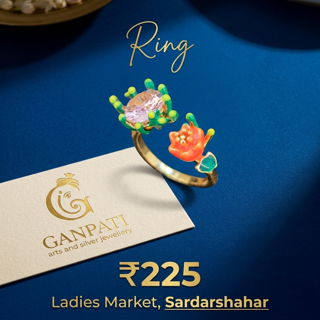 Adjustable Floral Stone Designer Ring