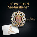 Designer Statement Ring with Pink Center Stone & AD Work