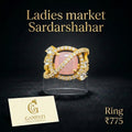 Real Gold Polish Designer Ring (Pink Stone & American Diamond Work)