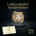 Real Gold Polish Designer Ring (Square Cut Stone & American Diamond Work)