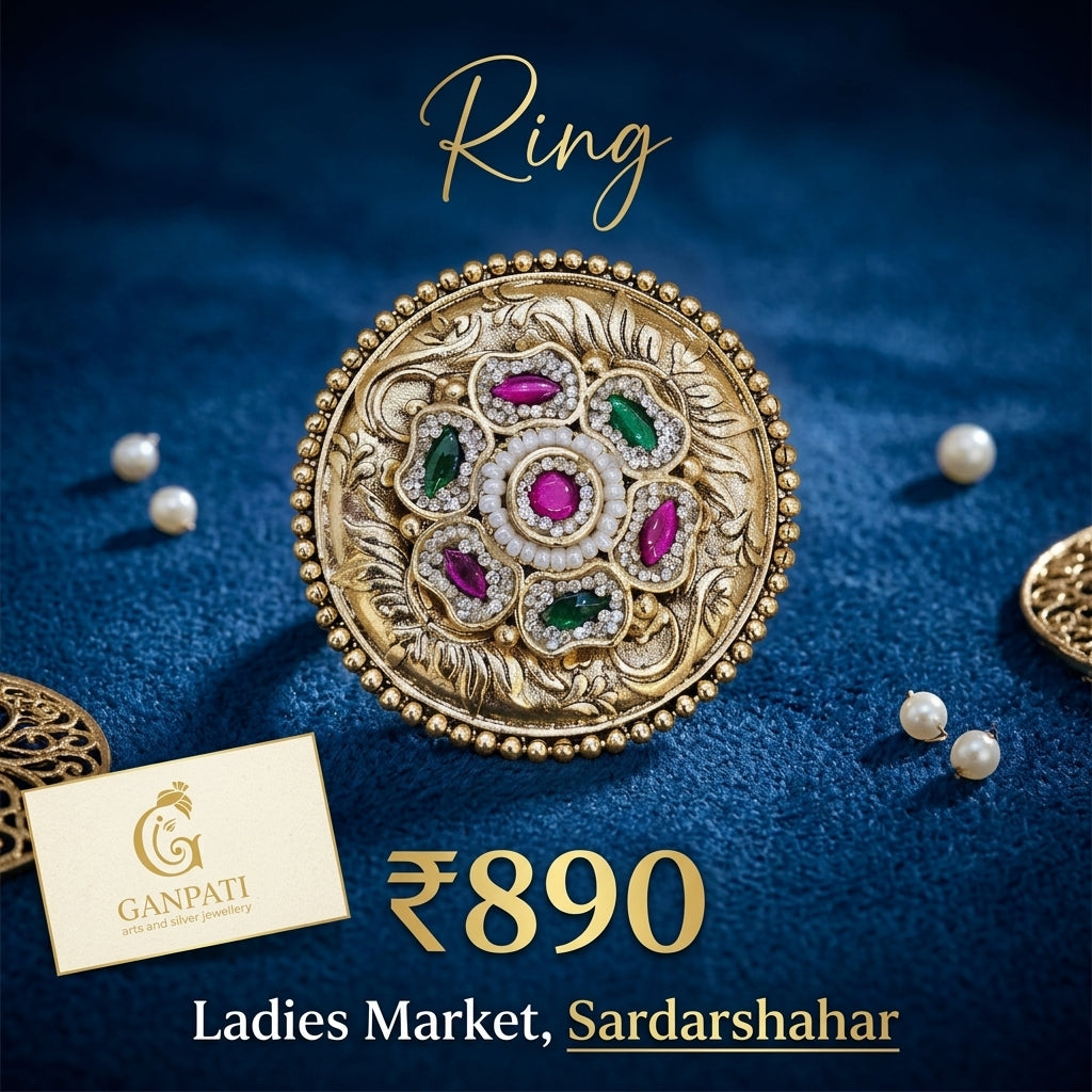 Traditional Floral Statement Ring (Multi-Color Stone Detailing)