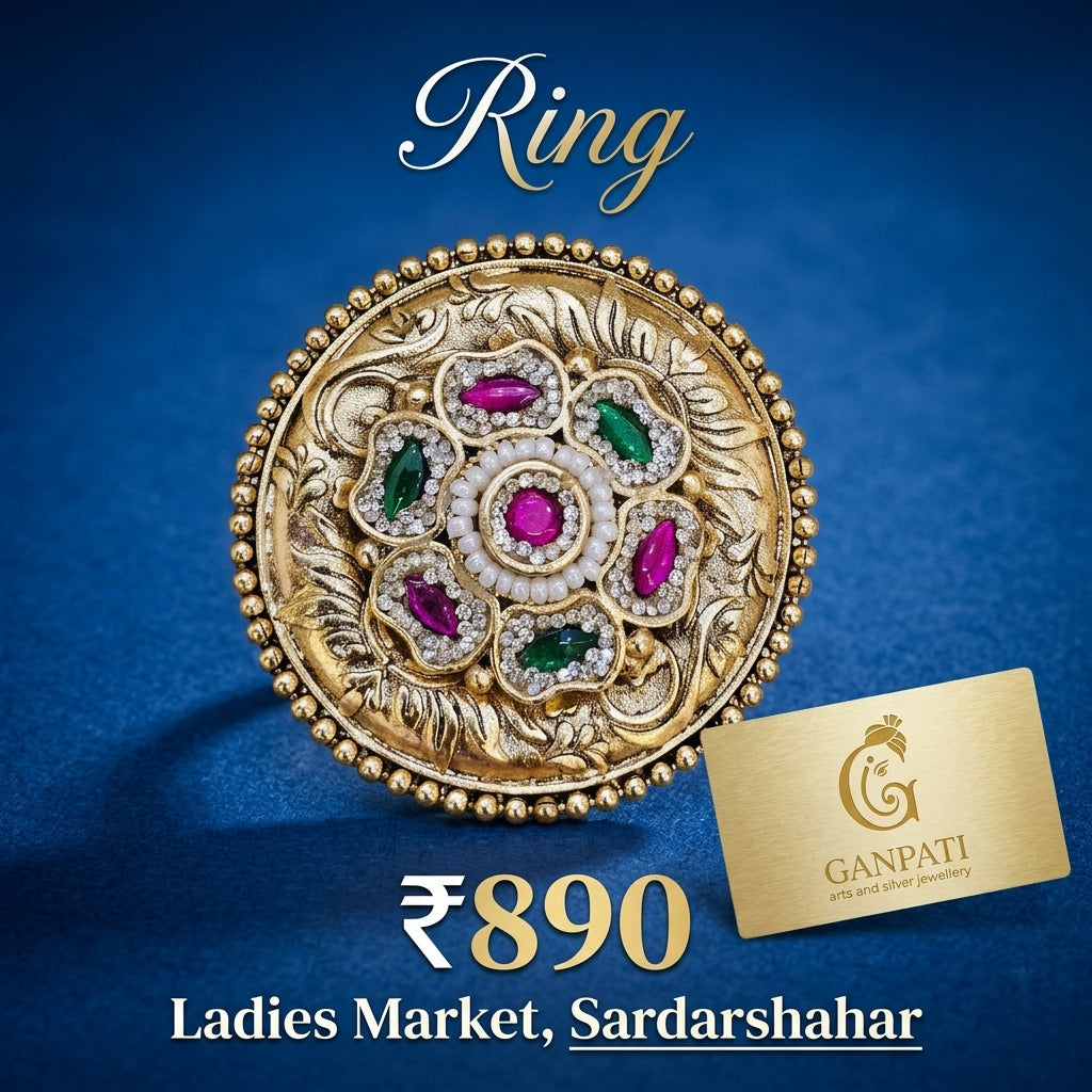Traditional Floral Statement Ring (Multi-Color Stone Detailing)