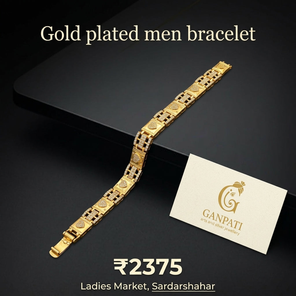 Gold plated Men Bracelet (Geometric Link Design)