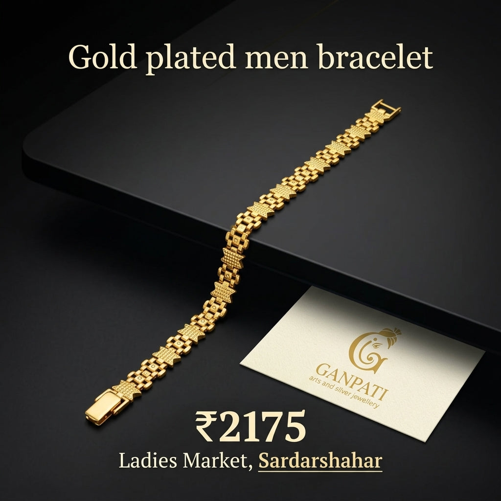 Gold plated Men Bracelet (Textured Link Design)