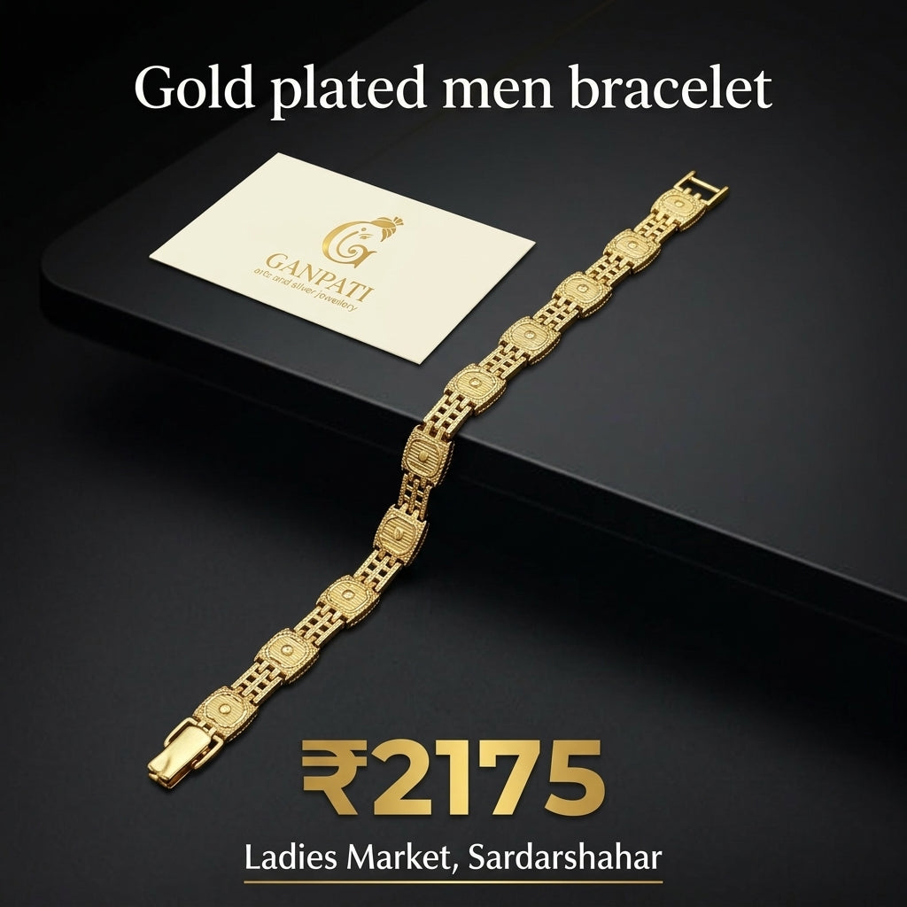 Gold Plated Men Bracelet (Patterned Link Design)