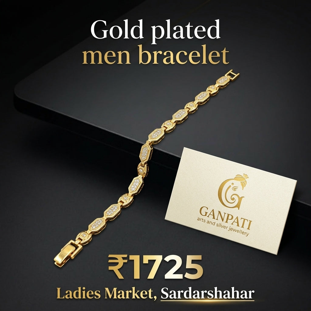 Gold Plated Men Bracelet (Stone Detail Link Design)