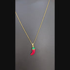 Red Chilli Charm Pendant Necklace (Gold Tone)