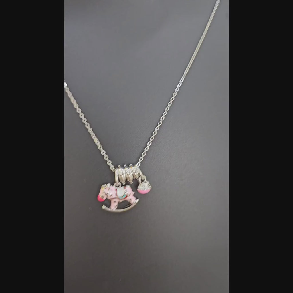 Cute Horse Charm Pendant Necklace (Silver Tone)