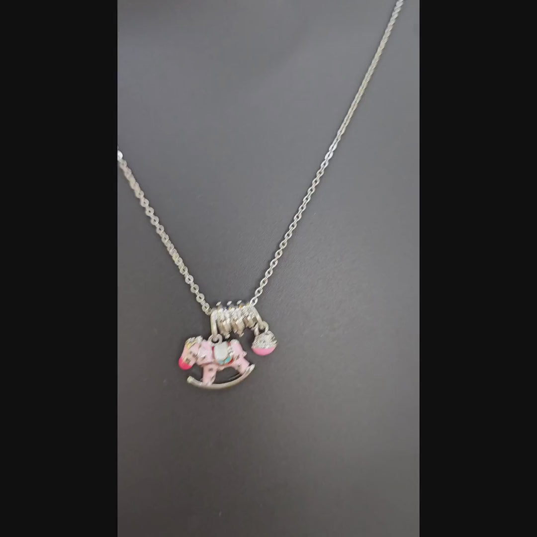 Cute Horse Charm Pendant Necklace (Silver Tone)