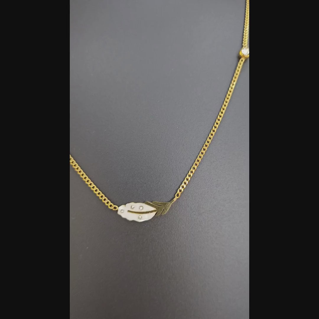 Leaf Crystal Accent Pendant Necklace (Gold Tone)