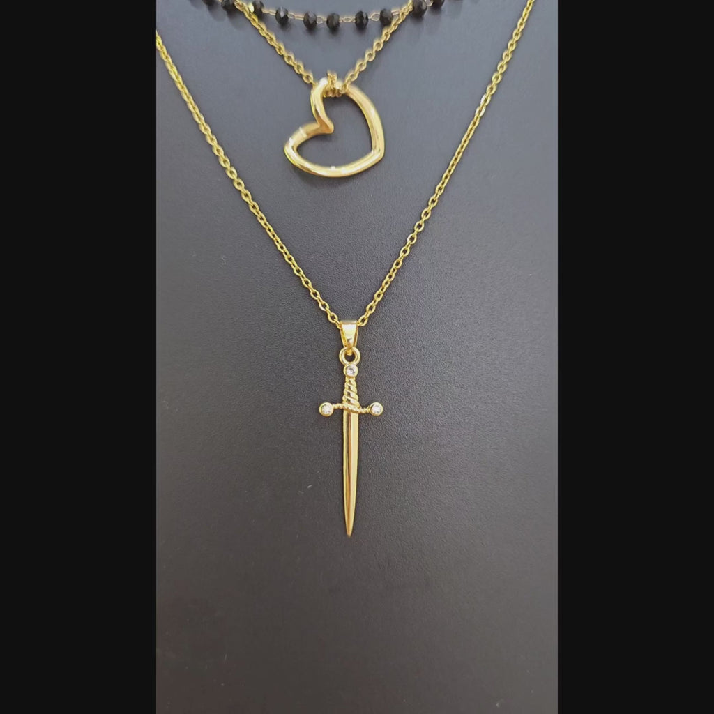 Layered Mangalsutra Style Heart & Dagger Pendant Necklace