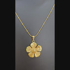 Floral Textured Pendant Necklace (Gold Tone)