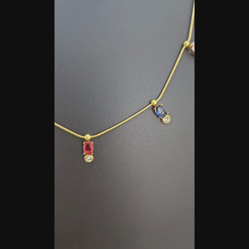 Multi Stone Drop Pendant Necklace with Stud Earrings Set