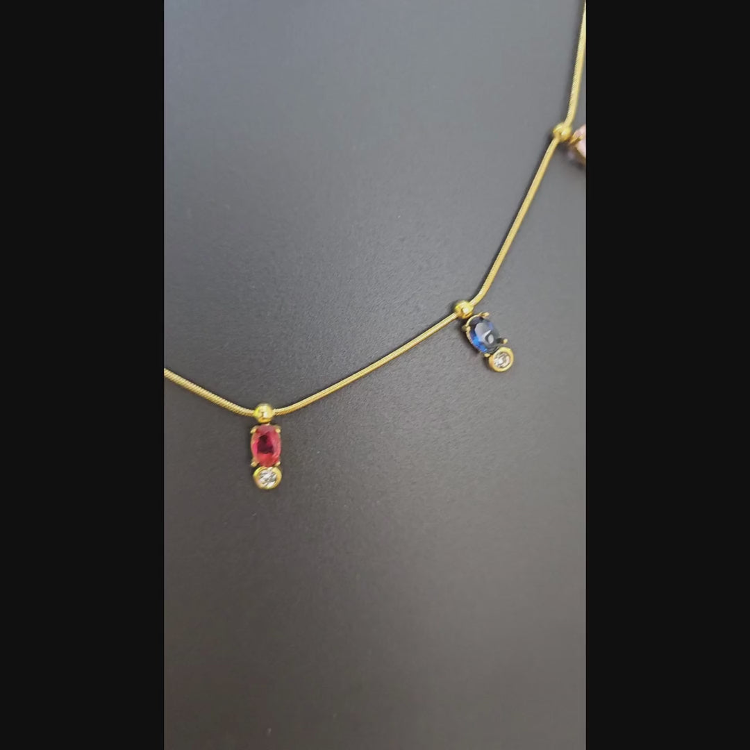 Multi Stone Drop Pendant Necklace with Stud Earrings Set