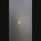 Green Stone Minimal Pendant Necklace (Gold Tone)