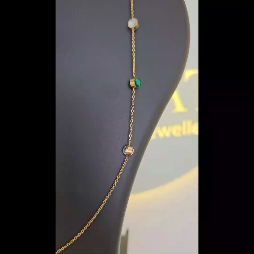Dual Layer Stone Chain Necklace (Gold Tone)