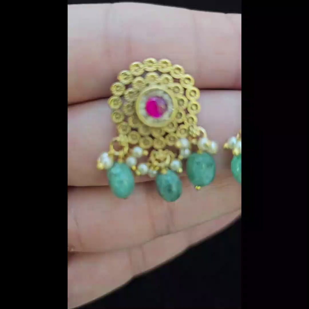 Traditional Stone & Pearl Designer Earrings