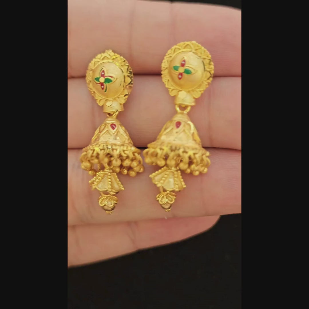 Traditional Gold Polish Jhumka Earrings