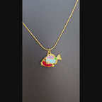 Multicolor Fish Charm Pendant Necklace (Gold Tone)